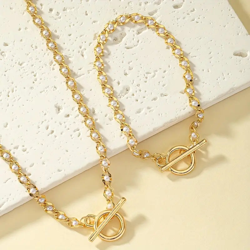 Trendy Chic Schmuckset - 1 Halskette + 1 Armband OT-Schließe Design