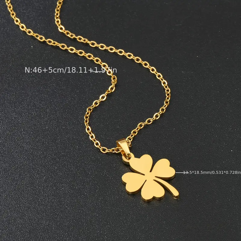 Edelstahl-Vierblättriges Kleeblatt-Anhänger Halskette mit 18K Goldbeschichtung - Eleganter & Vielseitiger Schmuck für Freizeitkleidung