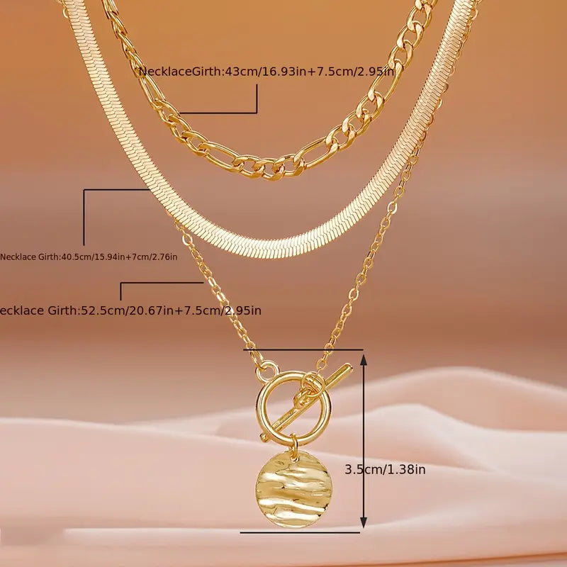 3-teiliges Halsketten-Set-Schlichte und dennoch schicke laminierte Schlangenkette mit Münzanhänger