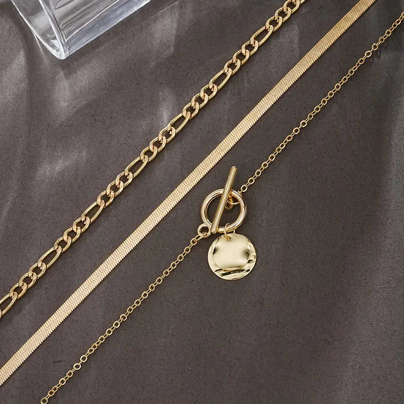 3-teiliges Halsketten-Set-Schlichte und dennoch schicke laminierte Schlangenkette mit Münzanhänger