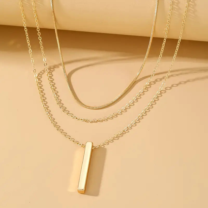 Chic Schlangenknochen-Anhänger-Halskette, Stilvolle Mehrschicht-Schlangenknochen-Ketten-Anhänger-Halskette - Minimalistischer langer Bar-Schmuck