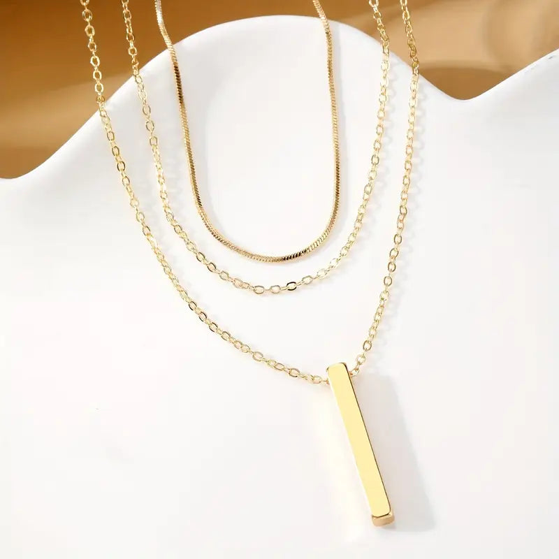 Chic Schlangenknochen-Anhänger-Halskette, Stilvolle Mehrschicht-Schlangenknochen-Ketten-Anhänger-Halskette - Minimalistischer langer Bar-Schmuck