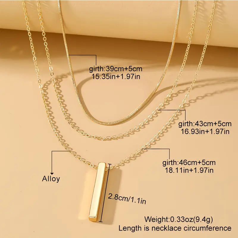 Chic Schlangenknochen-Anhänger-Halskette, Stilvolle Mehrschicht-Schlangenknochen-Ketten-Anhänger-Halskette - Minimalistischer langer Bar-Schmuck