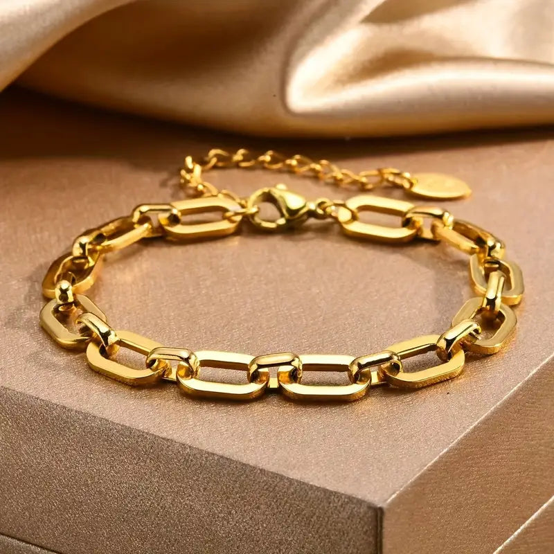 Elegantes Goldenes Edelstahl Handkettchen-Armband für Frauen - Luxuriöser Stil