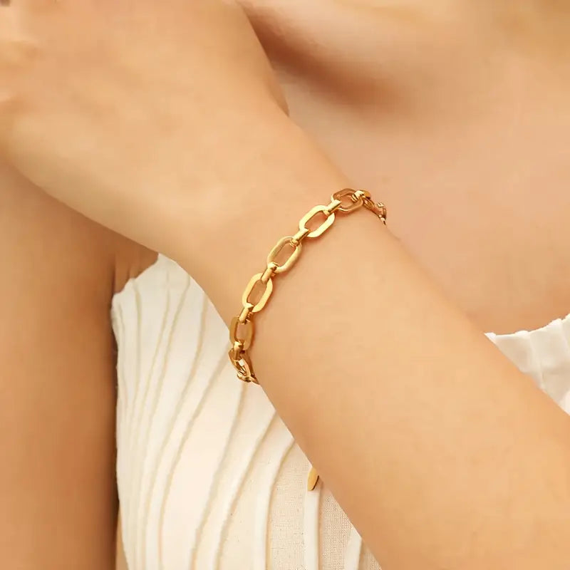 Elegantes Goldenes Edelstahl Handkettchen-Armband für Frauen - Luxuriöser Stil