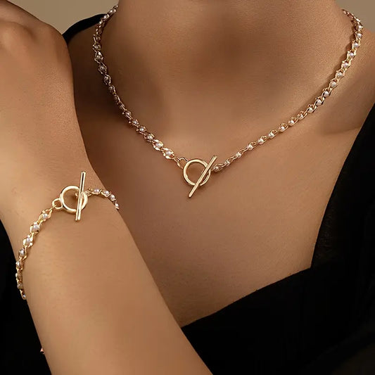 Trendy Chic Schmuckset - 1 Halskette + 1 Armband OT-Schließe Design