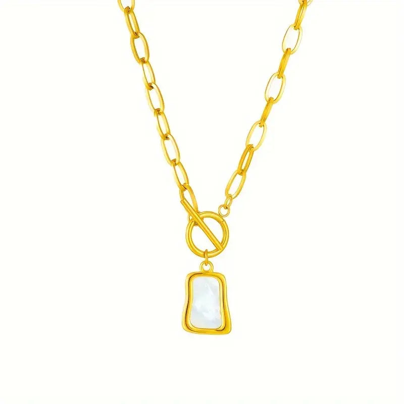 Elegante Weiße Muschel Quadrat-Anhänger Halskette mit OT-Verschluss