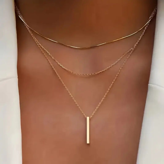 Chic Schlangenknochen-Anhänger-Halskette, Stilvolle Mehrschicht-Schlangenknochen-Ketten-Anhänger-Halskette - Minimalistischer langer Bar-Schmuck